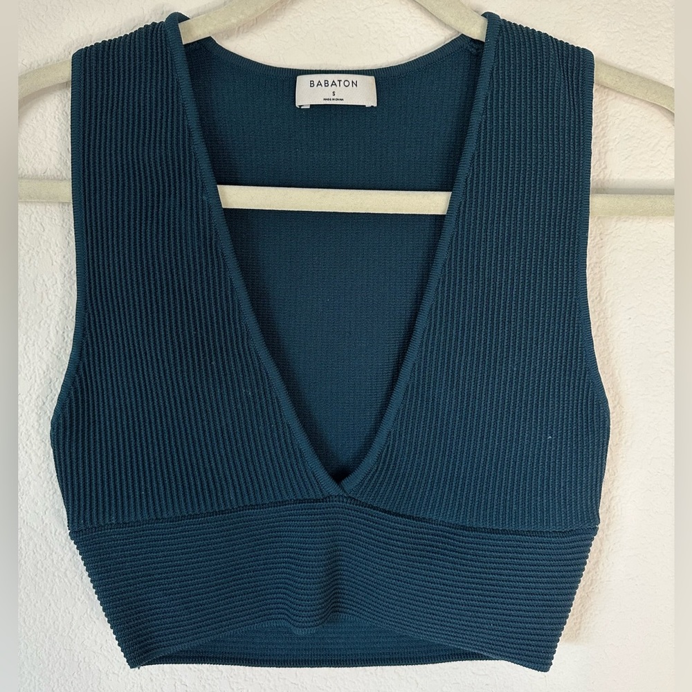Aritzia Babaton Scult Knit Deep V Tank in Herbage Green